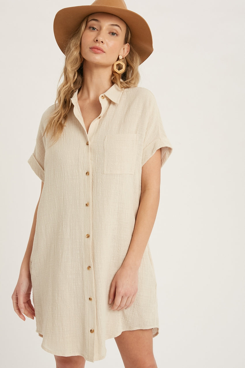 Button Up Shirt Dress With Pockets