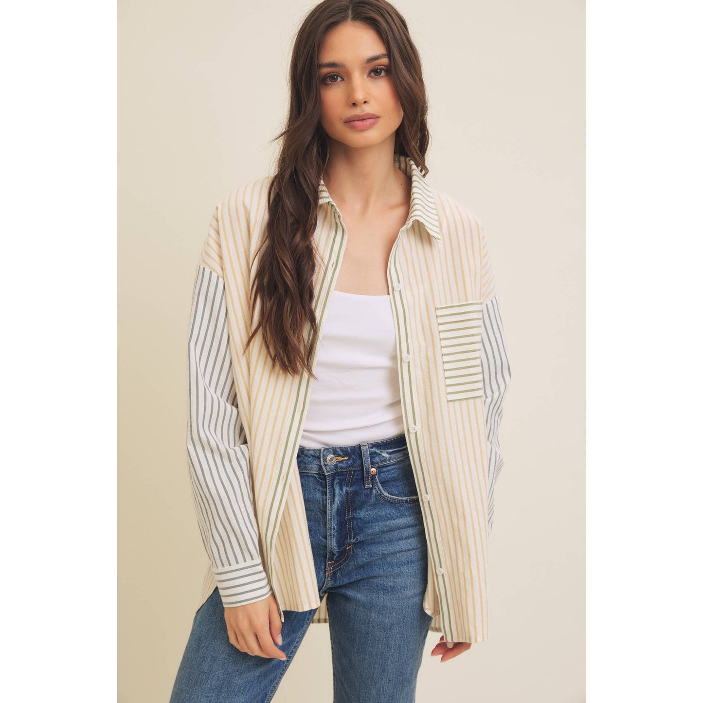 MIXED STRIPE BUTTON DOWN SHIRT