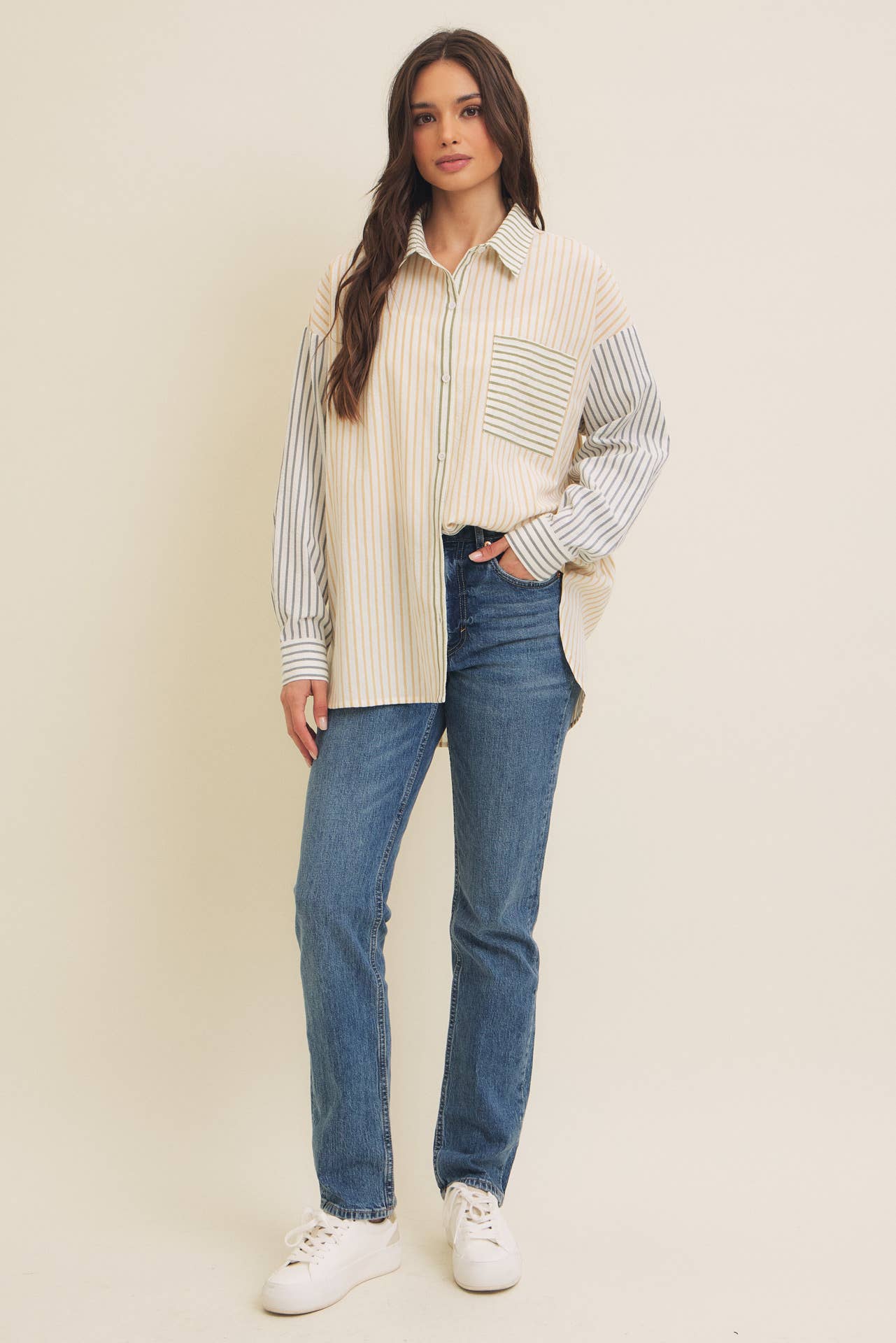 MIXED STRIPE BUTTON DOWN SHIRT