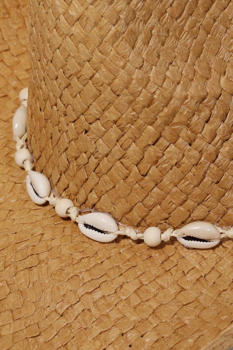 Straw Weave Cowrie Shell Cowboy Hat