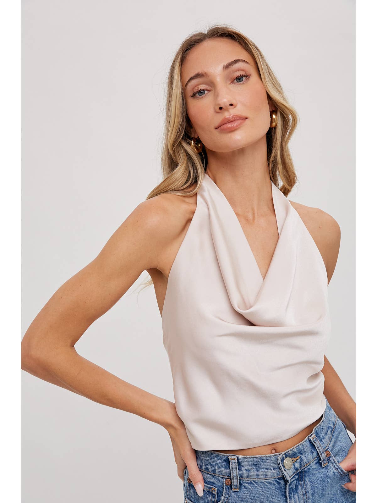 Satin Halter Open-Back With Back Tie