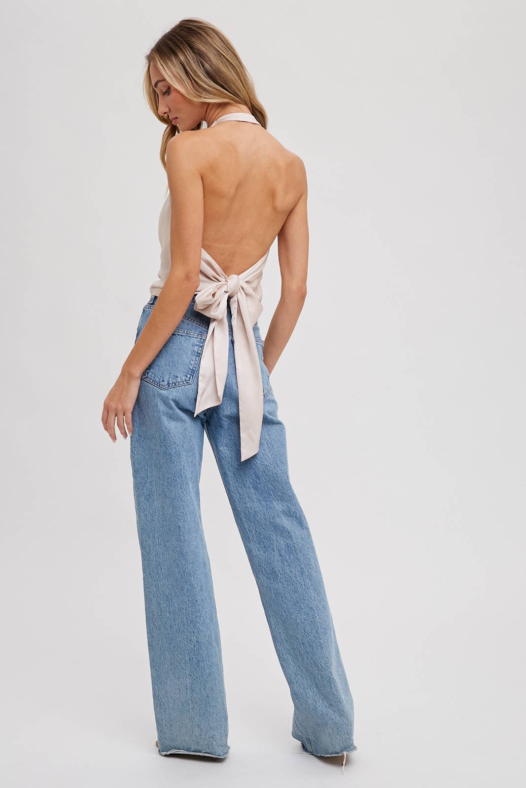 Satin Halter Open-Back With Back Tie