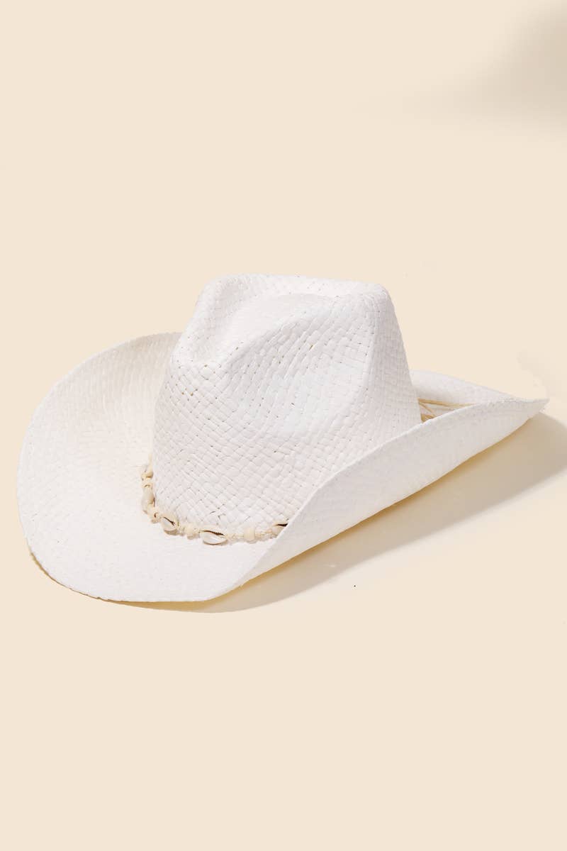 Straw Weave Cowrie Shell Cowboy Hat