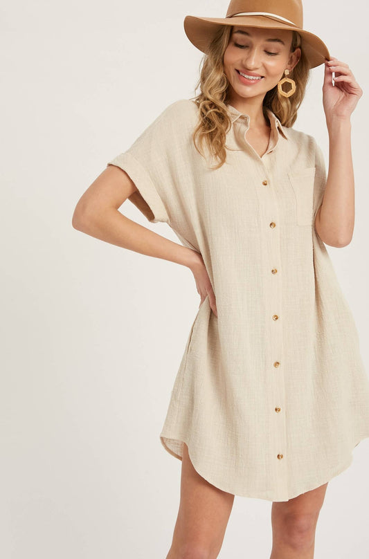 Button Up Shirt Dress With Pockets