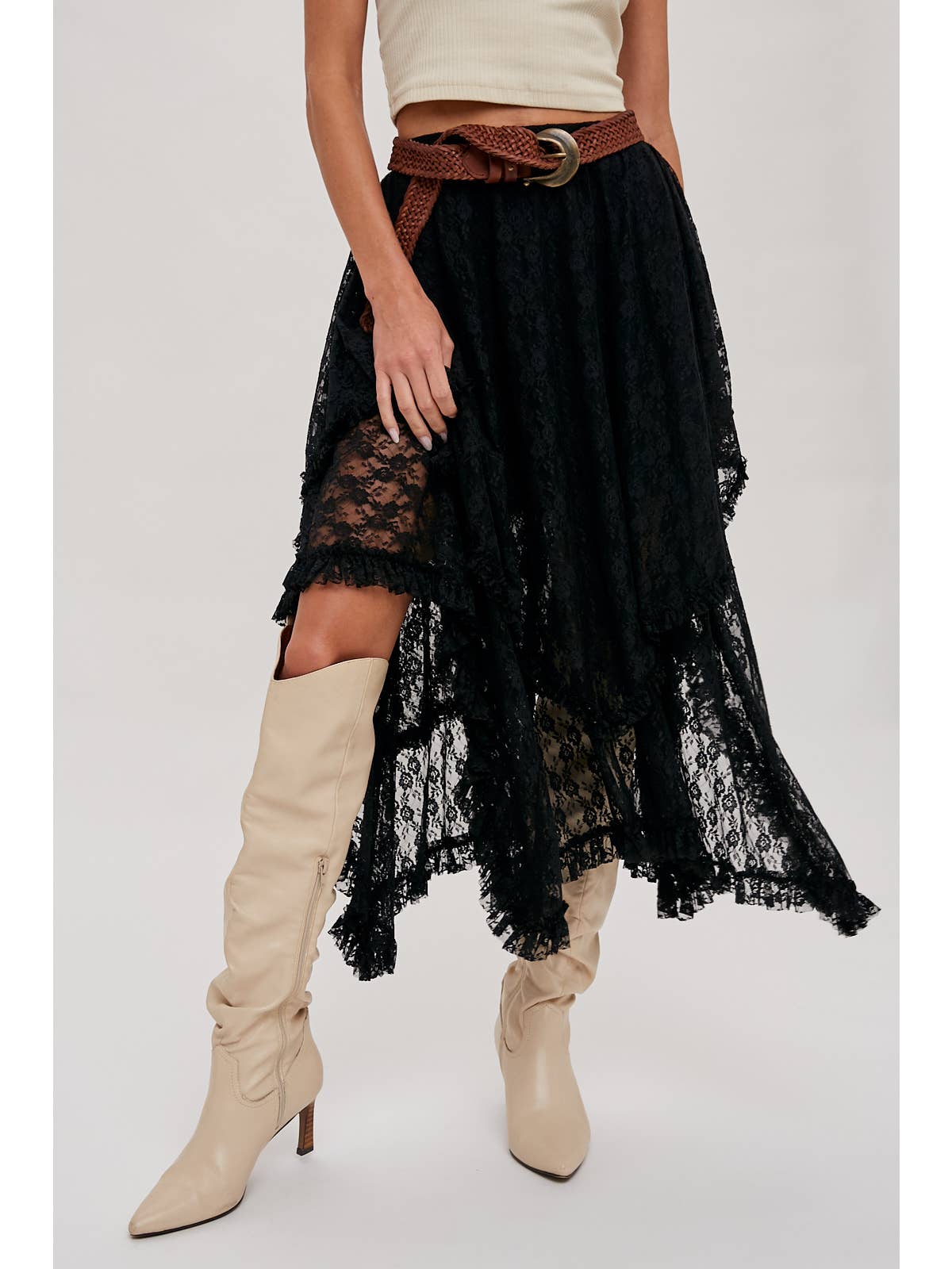 Lace Tier Midi Skirt