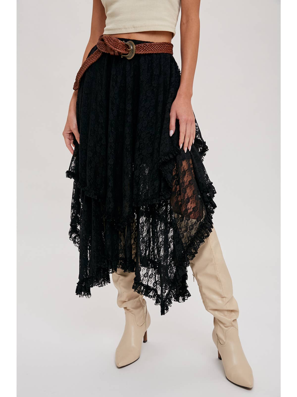 Lace Tier Midi Skirt